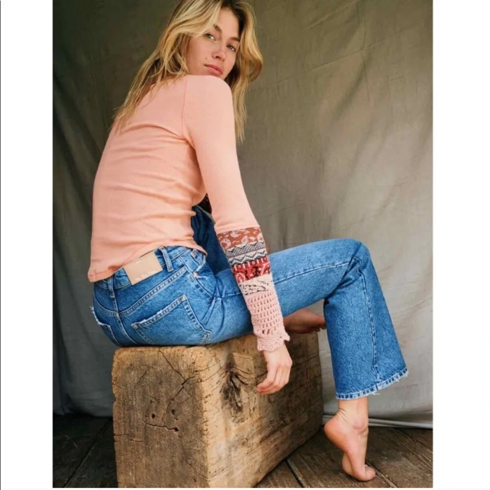 Free People In The Mix Jacquard Cuff Top In Desert Orange